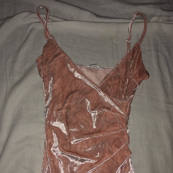 Velvet Blush Pink Slip Dress + Leg Slit + Wrap - Picture 3 of 4